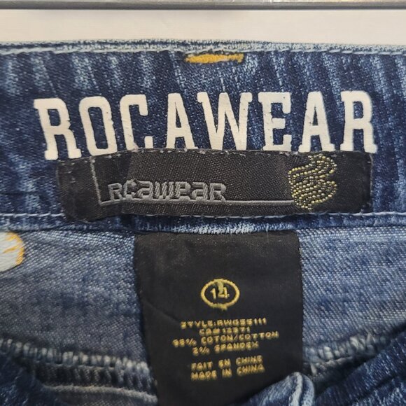 Rocawear Medium Blue Wash Mid Rise Flare Jeans Size 14 - Picture 9 of 10